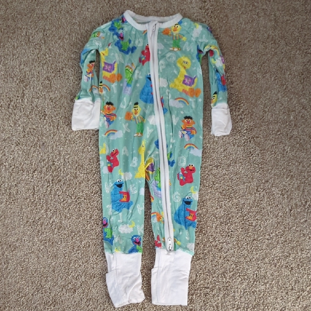 Sesame Street Green and White Footies One Piece